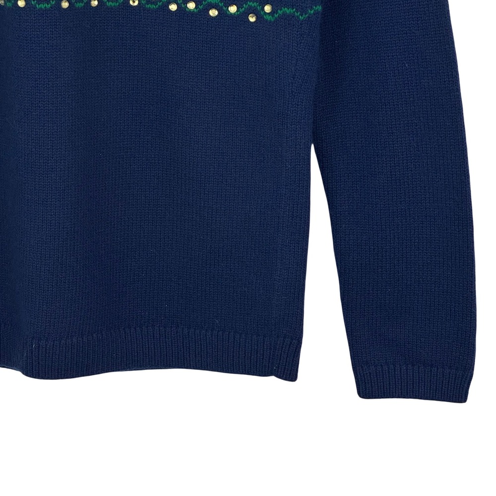 Talbots‎ Petites Navy Blue Embellished Fair Isle Lambswool Blend Sweater SP - Picture 4 of 8